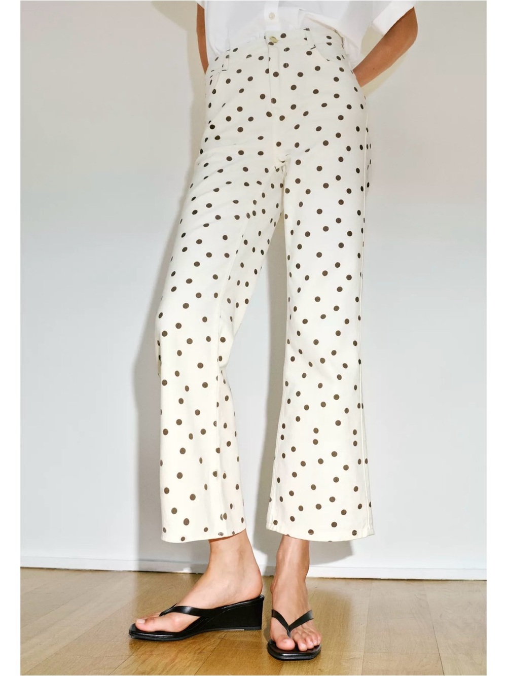 Zara Z1975 MID-RISE MINI FLARE POLKA DOT jeans